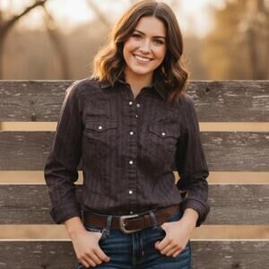 Roper Floral Striped Pearl Snap Long Sleeve Western Shirt Brown Size Small